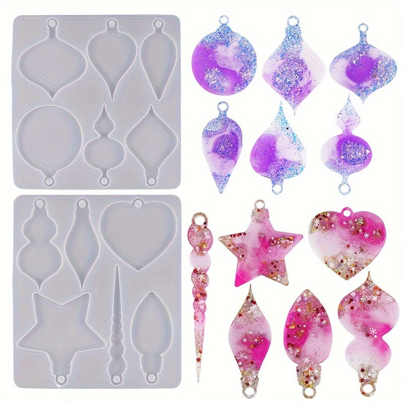 12Pcs Christmas Resin Ornament Molds Set - Xmas Pendant Silicone Mold