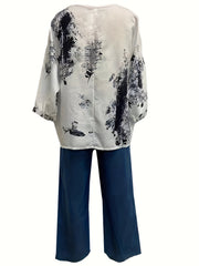 Women's Plus Floral Print Top & Pants Outfits Two Piece Set