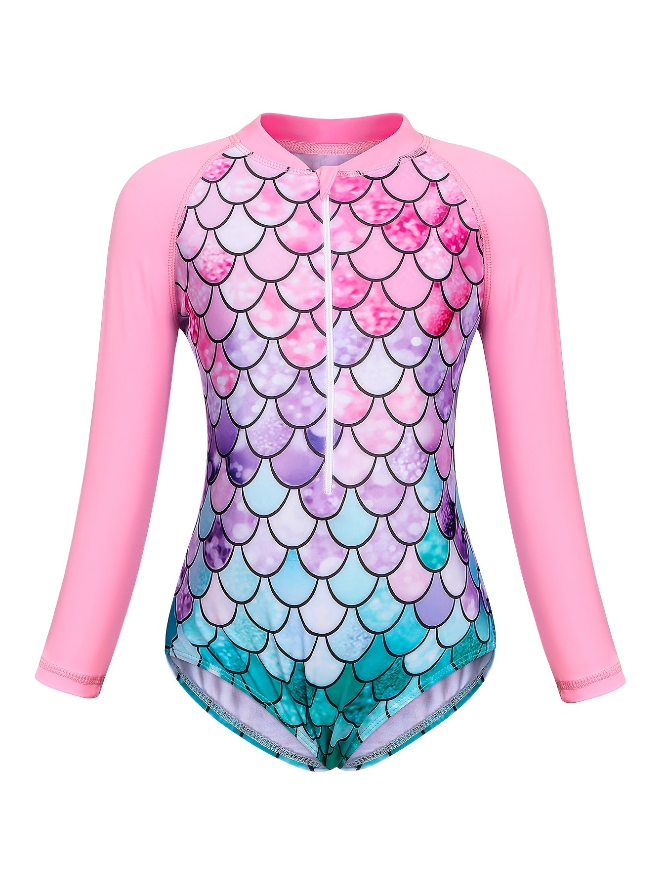 Toddler Girls Fish Scales Long Sleeve One Piece Swimsuit