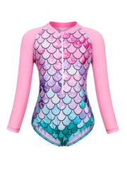 Toddler Girls Fish Scales Long Sleeve One Piece Swimsuit