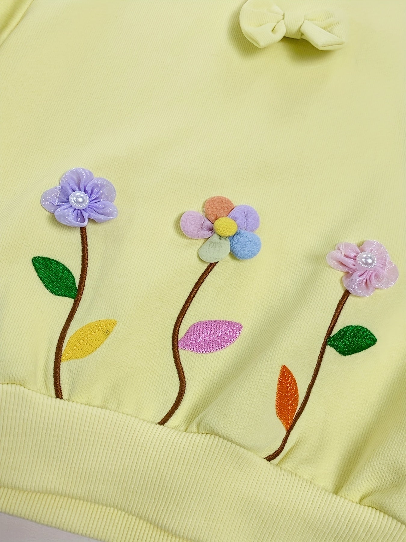 Girls' Flower & Bow Crew Neck Pullovers Soft Comfy Sweatshirt Tops