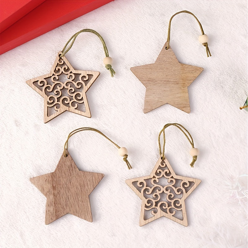 12pcs Wooden Snow Star Pendants for Party Decor