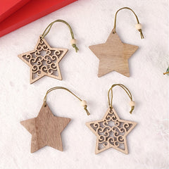 12pcs Wooden Snow Star Pendants for Party Decor