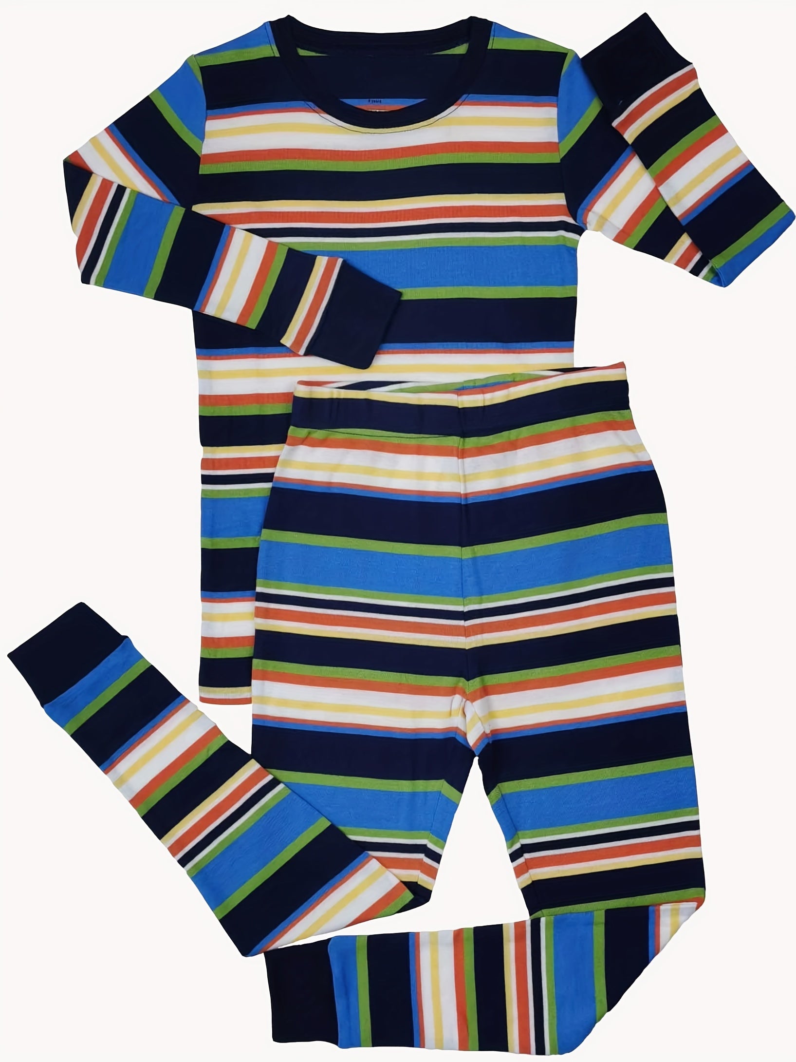 Boys 2pcs Pajamas Set Long Sleeve Top & Pants Stripe Print Comfortable Homewear