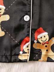 Kids Bear Pattern Satin Lounge Wear Top & Pants Set for Christmas