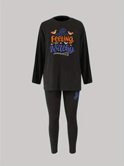 Halloween Witch Hat Pajama Set Women's Plus Tee & Leggings Loungewear