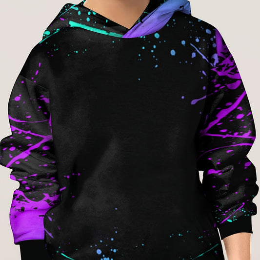 Colorful Paint Pattern Hoodie Kids Unisex Pullover Casual Hooded Long Sleeve Top