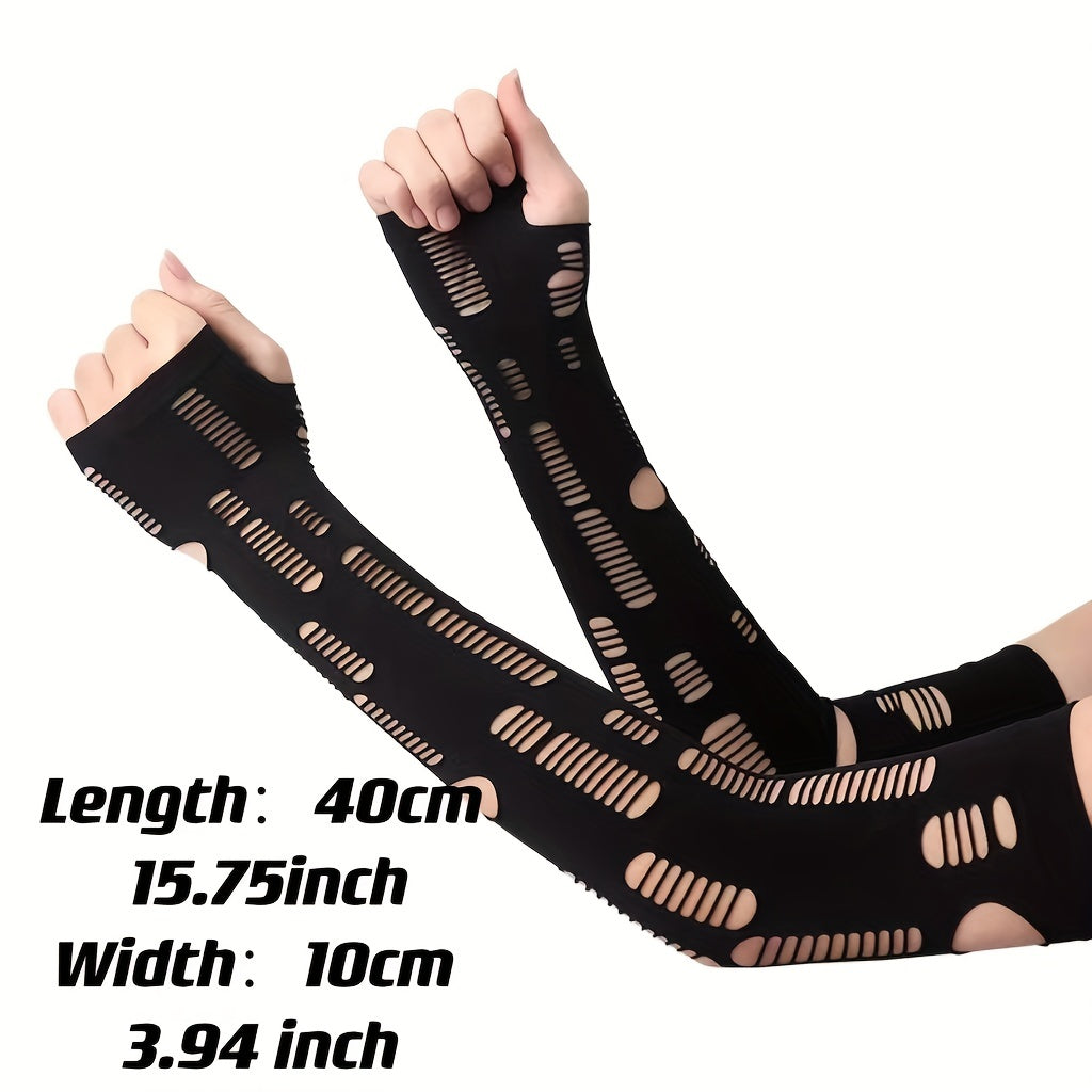 Gothic Fingerless Gloves Ripped Y2K Punk Knit Elastic Gloves