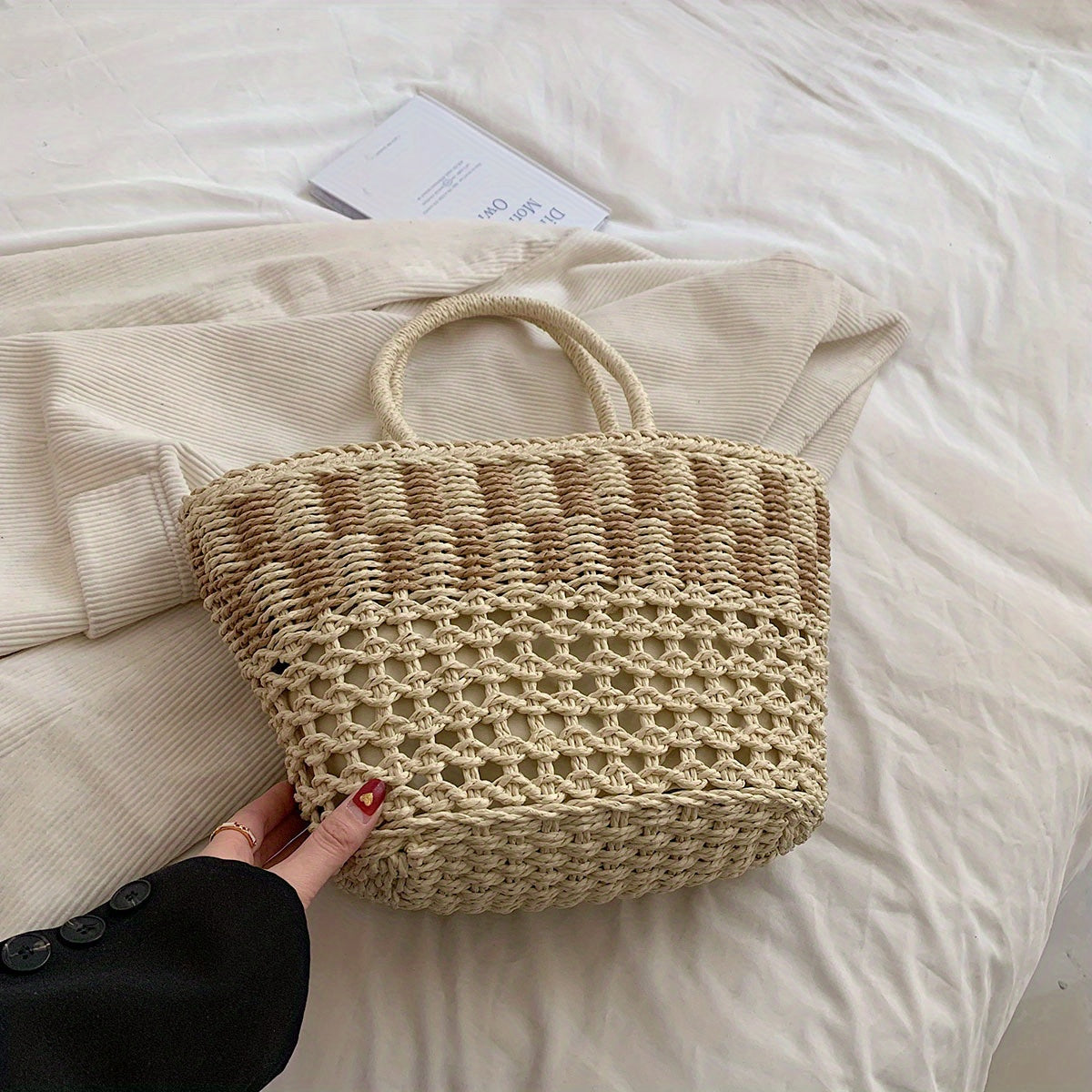 Vintage Rattan Holiday Tote Bag Summer Beach Shoulder Bag