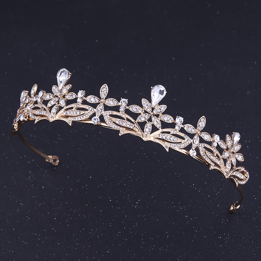 Vintage Silvery Crown Golden Wedding Tiara Rhinestone Crystal