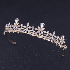 Vintage Silvery Crown Golden Wedding Tiara Rhinestone Crystal