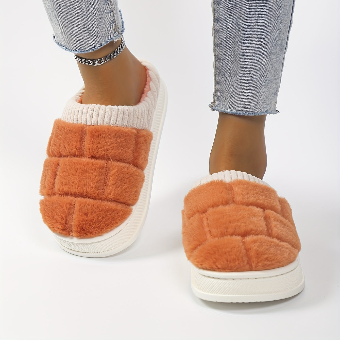 Plaid Pattern Slip-On Plush Lined Slippers