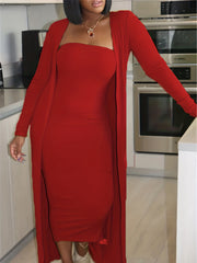 Sexy Two piece Set Long Cardigan & Tube Dress
