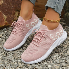 Women's Breathable Knit Sports Shoes Lace Up Low Top Running Shoes