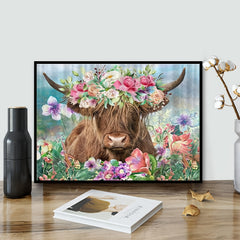 5D Full Diamond Painting Cow And Flowers Art Kit
