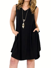 V Neck Tank Dress With Pockets