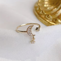 Moon Star Ring Inlaid Zircons Light Jewelry For Female