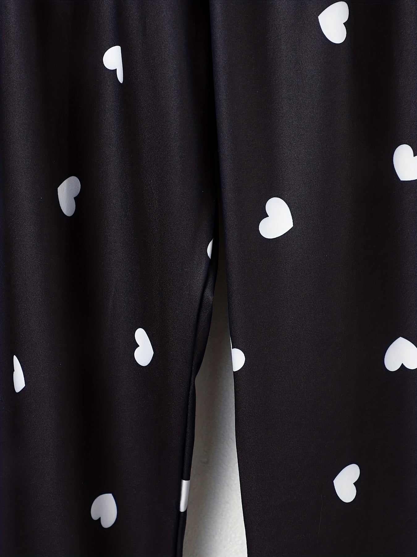 Heart Print Sleep Bottom Loose & Breathable Elastic Waistband Long Pants