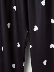 Heart Print Sleep Bottom Loose & Breathable Elastic Waistband Long Pants
