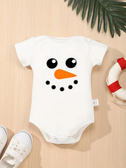 Snowman Smiling Face Print Baby Onesie Soft Romper