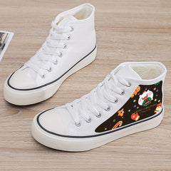 Christmas Cartoon Print Plush Lined Thermal Chunky Canvas Sneakers