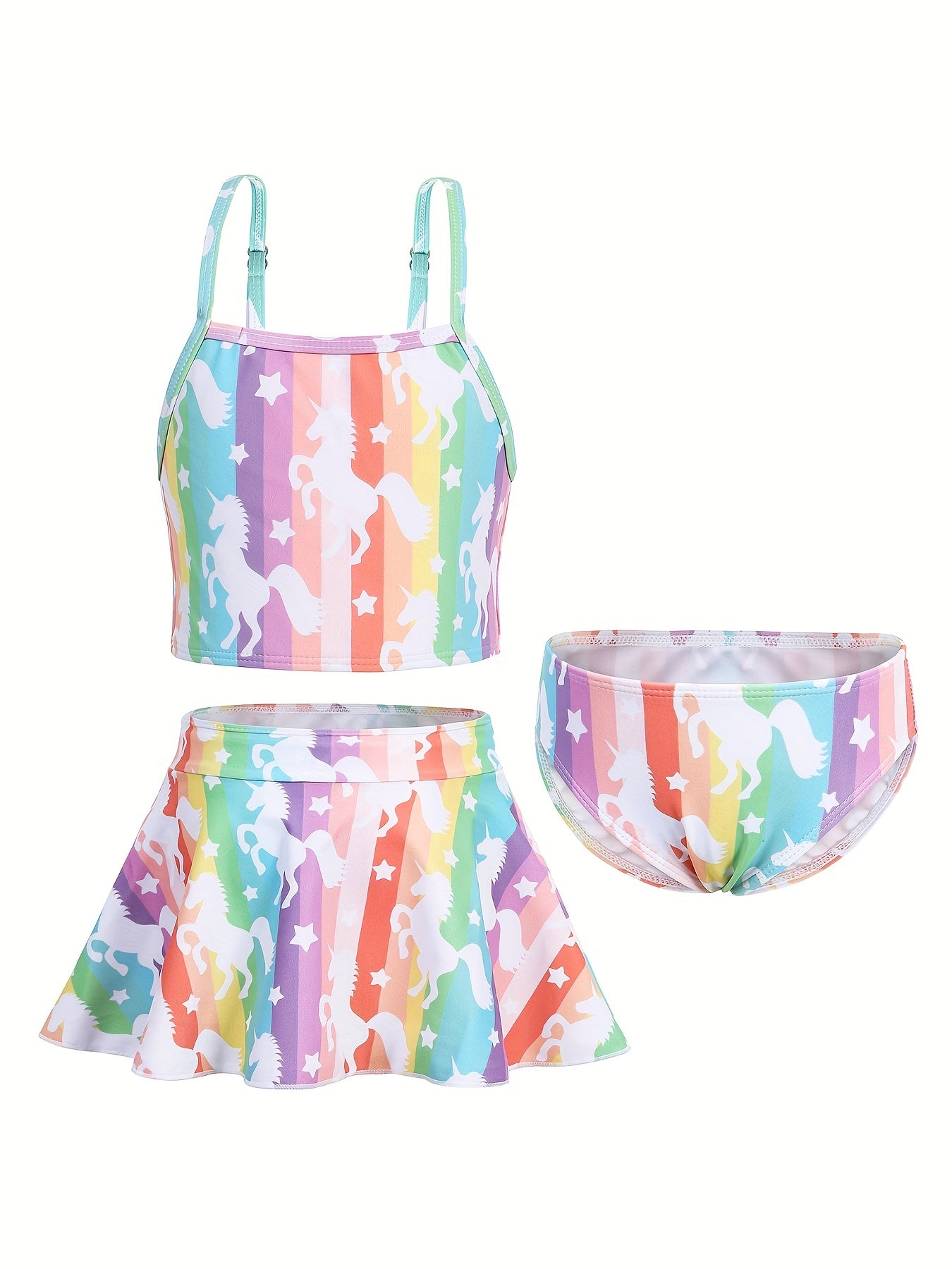 Toddler Girls Rainbow Unicorn Swimsuit Set Tankini Top Shorts Skirt