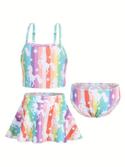 Toddler Girls Rainbow Unicorn Swimsuit Set Tankini Top Shorts Skirt