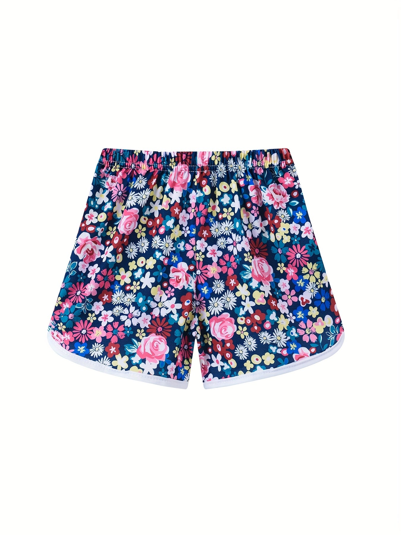 Girls Floral Print Drawstring Pants Summer Sport Shorts