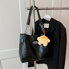Large Capacity Tote Bag Casual PU Leather Shoulder Bag With Pendant