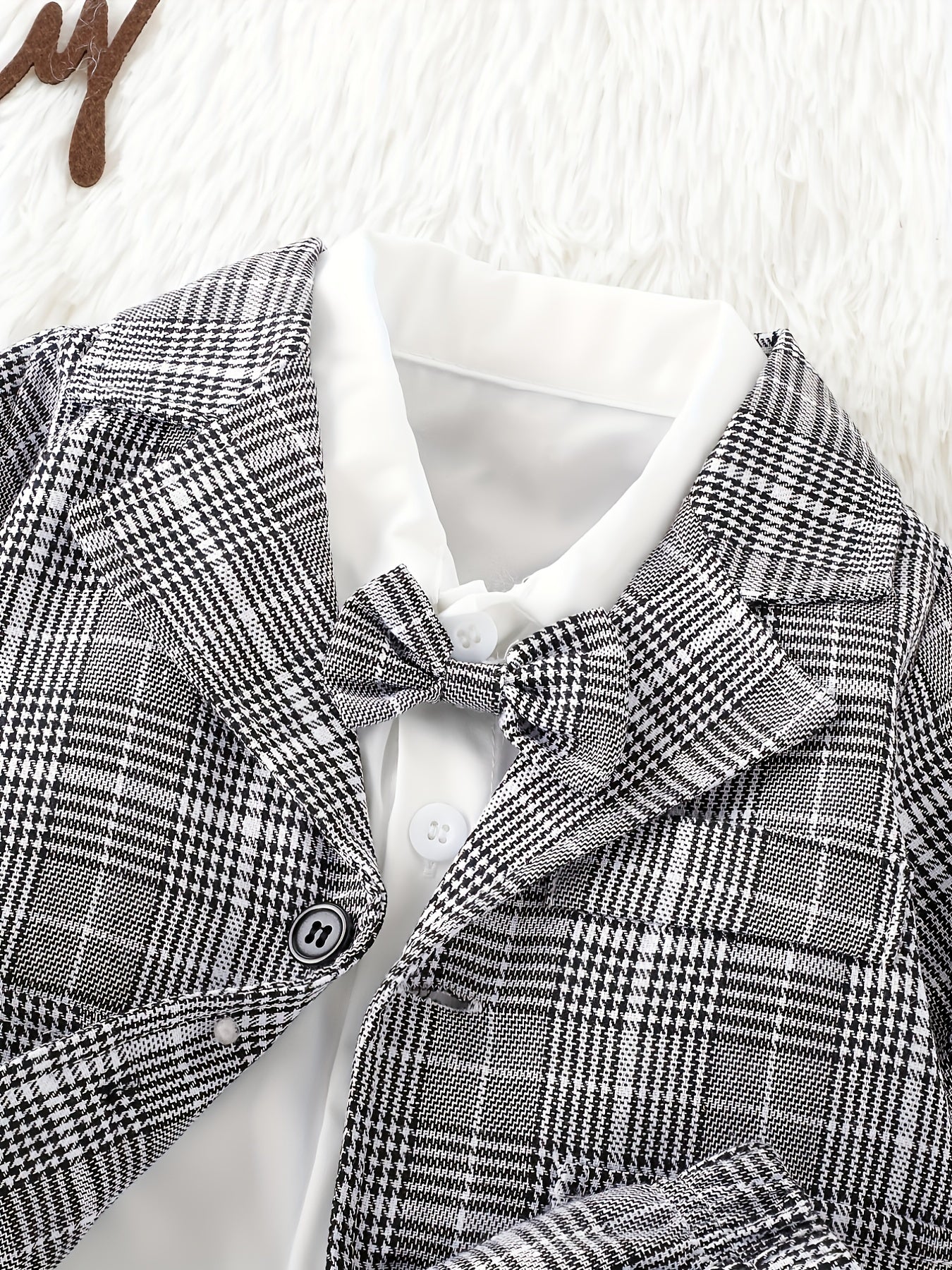 Baby Boy Plaid Suit Jacket & Bow & Shirt & Trousers Set