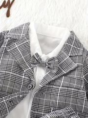 Baby Boy Plaid Suit Jacket & Bow & Shirt & Trousers Set