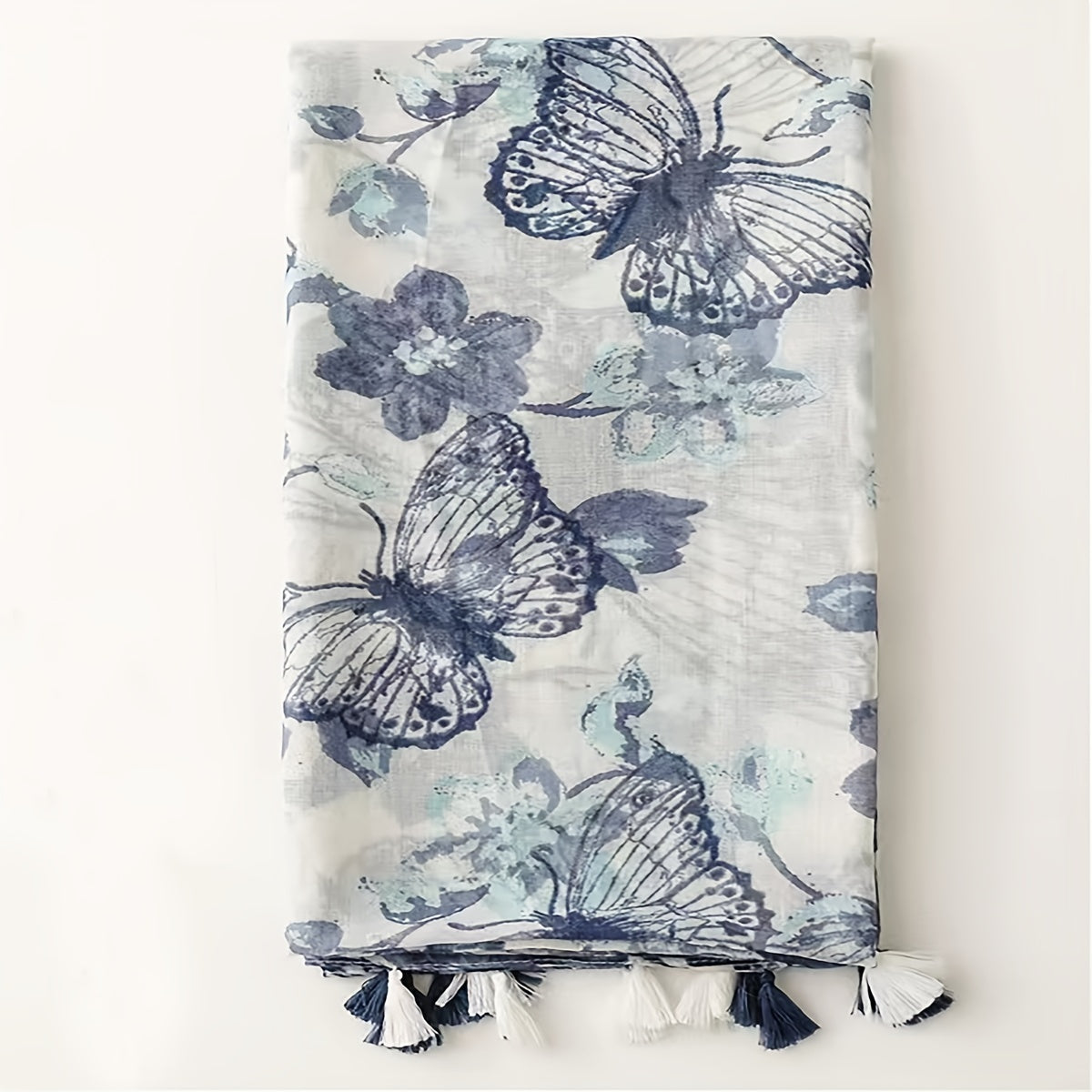 Ink Butterfly Print Grey Scarf 31 50' 70 87' Tassel Shawl Women Head Wrap