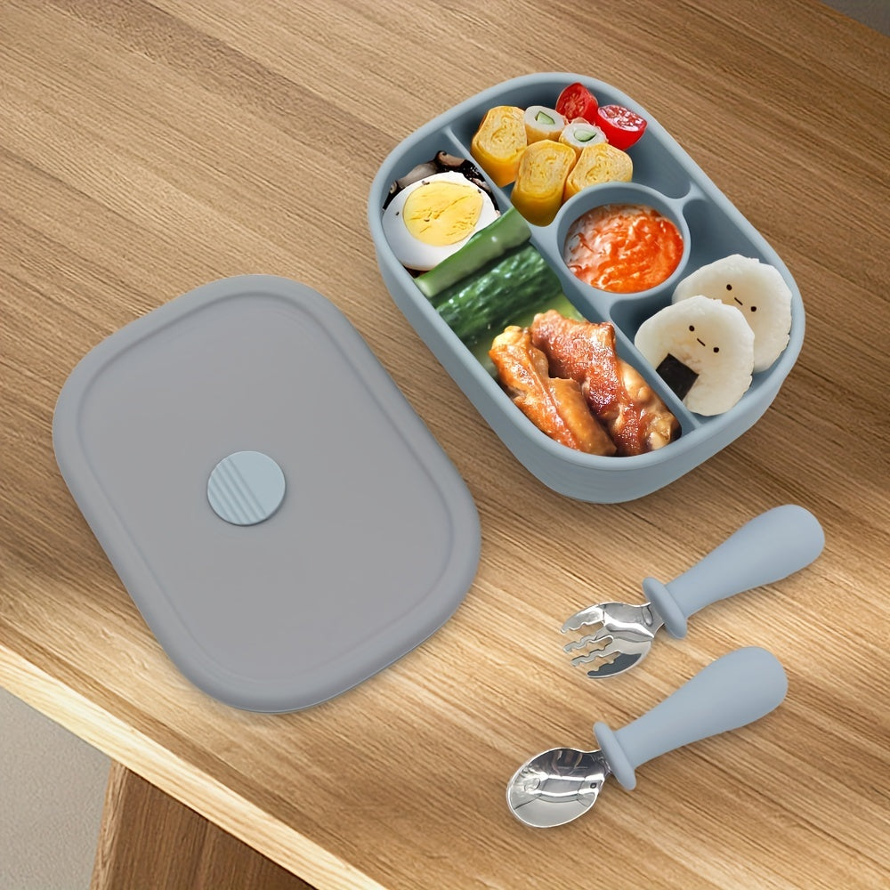 BPA Silicone Lunch Box 4 Compartments Reusable Bento Box Kids Adults