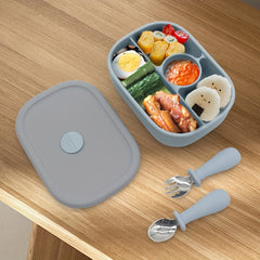 BPA Silicone Lunch Box 4 Compartments Reusable Bento Box Kids Adults