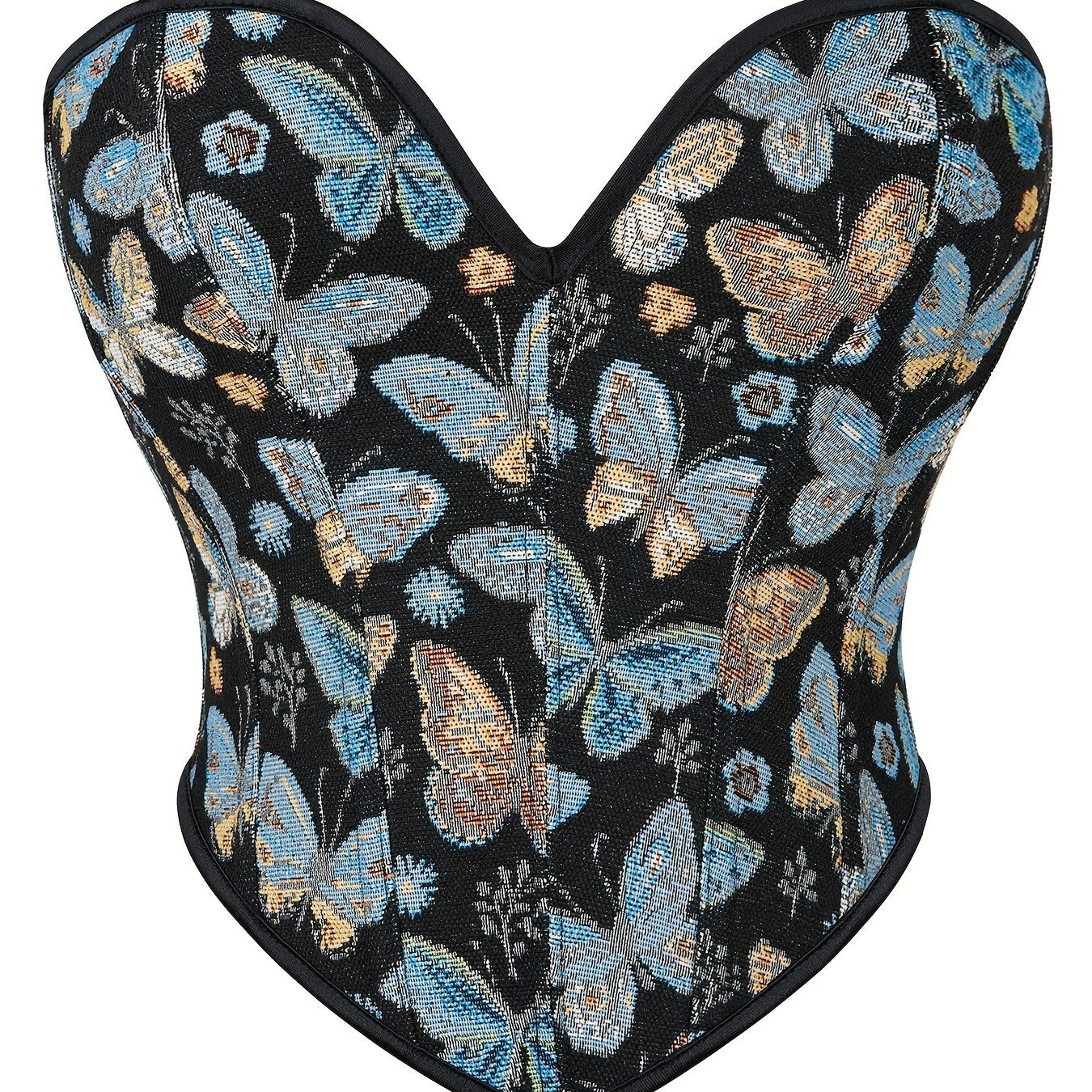 Butterfly Pattern Strapless Corset Tummy Control Lace Up Slimmer Body Shaper