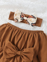 Baby Girls Bow Dress Top Set with Butterfly Print Pants