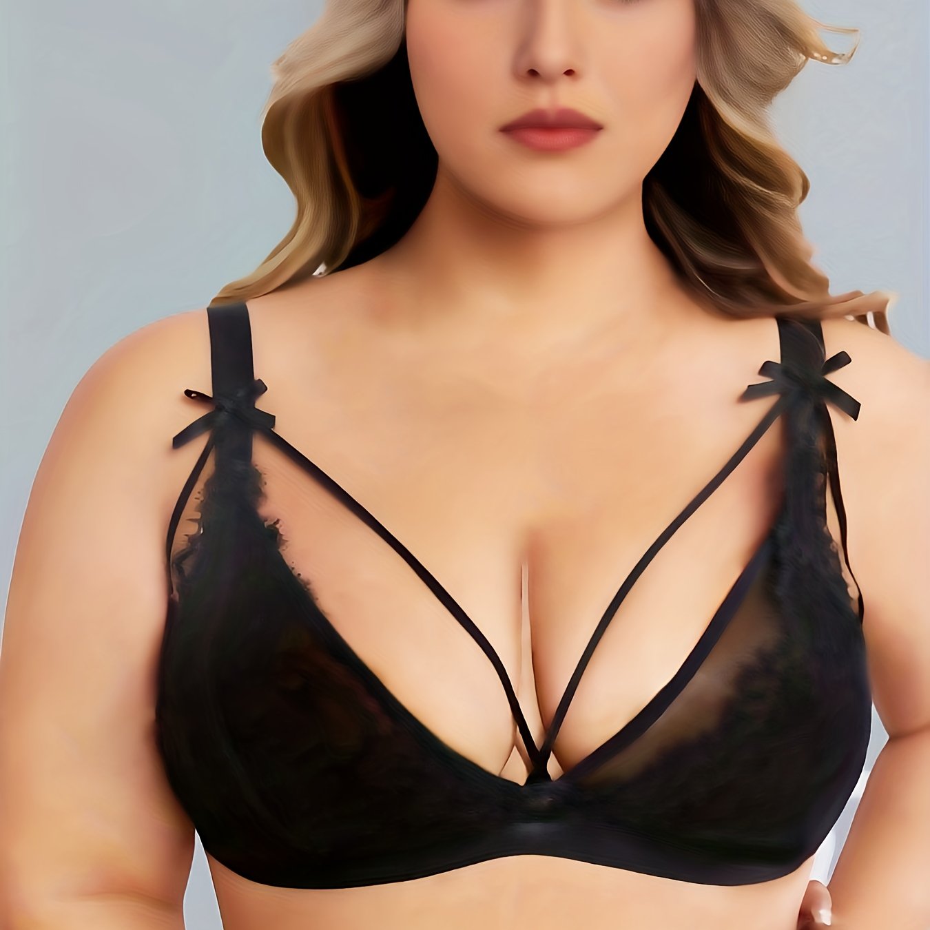 Plus Size Sexy Bra Women's Plus Lace Bow Wireless Bralette