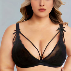 Plus Size Sexy Bra Women's Plus Lace Bow Wireless Bralette