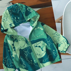 Boys Dinosaur Print Hooded Zip Up Jacket