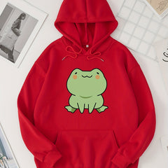 Cartoon Frog Print Hoodie Casual Sweatshirt Women's Clothing