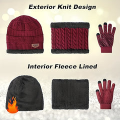 3pcs Winter Knitted Beanie Hat Neck Warmer Gloves Set