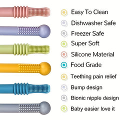 2pcs Silicone Tube Teething Toys for Babies and Toddlers, BPA-Free Teether