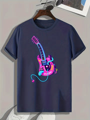 Guitar Print Men's Graphic T-shirt for Summer