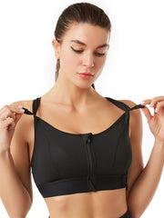 Zip-Up Sports Bra Round Neck Medium Stretch Padded