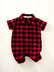 Infant Boys Plaid Jumpsuits Short Sleeve Rompers