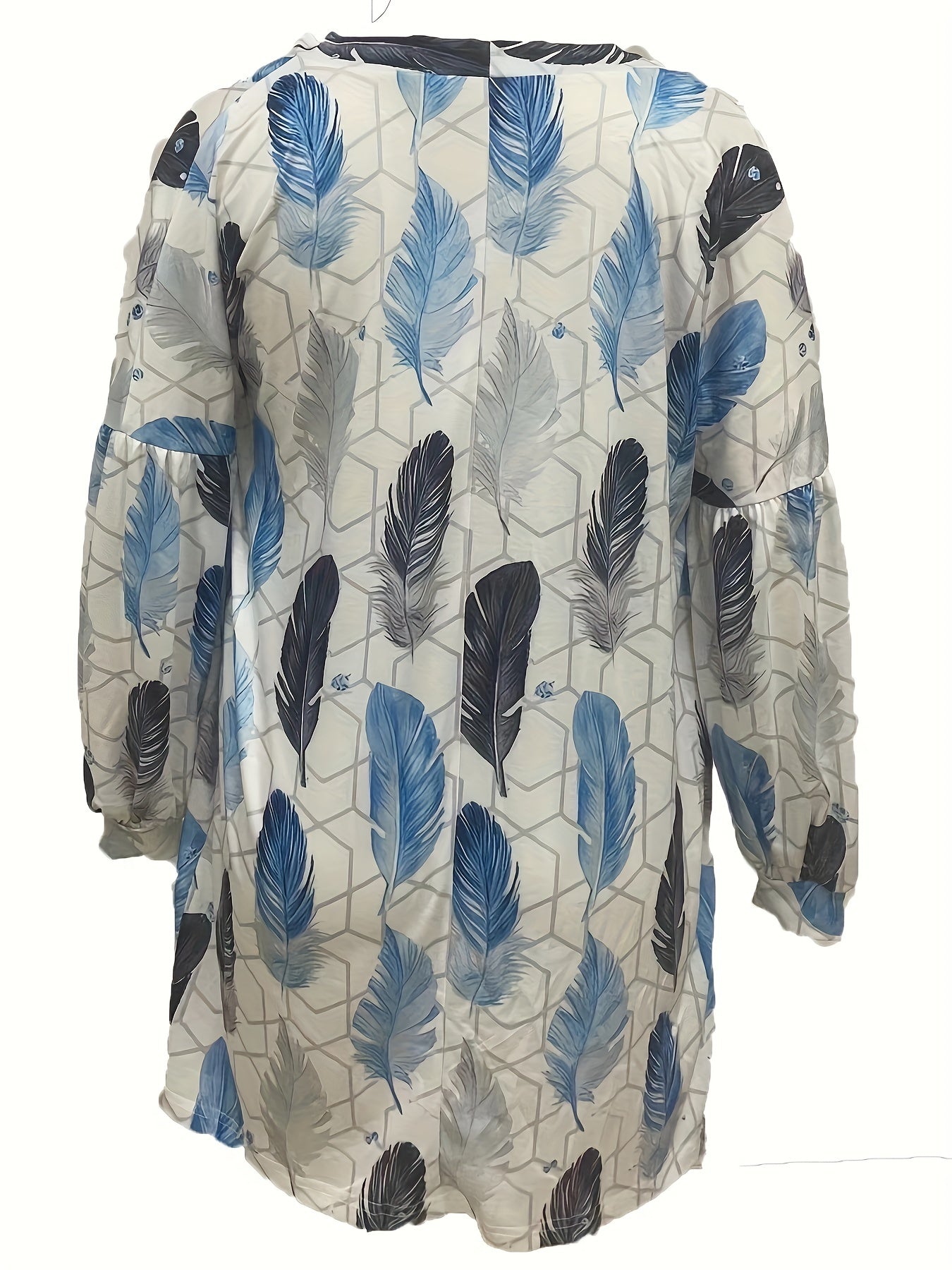 Feather Print Long Sleeve Open Front Cardigan