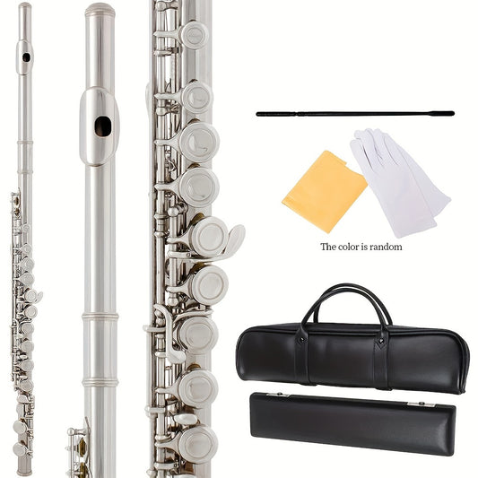 Silvery Plated Flute In C Key 16 Keys Closed Hole E Key Professional Beginner