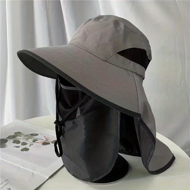 Sunscreen Bucket Hat With Neck Flap & Detachable Mask UV Protection