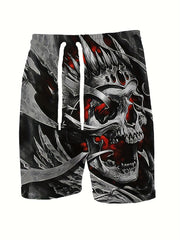 Skull Pattern Comfy Shorts Men's Casual Elastic Waist Drawstring Shorts