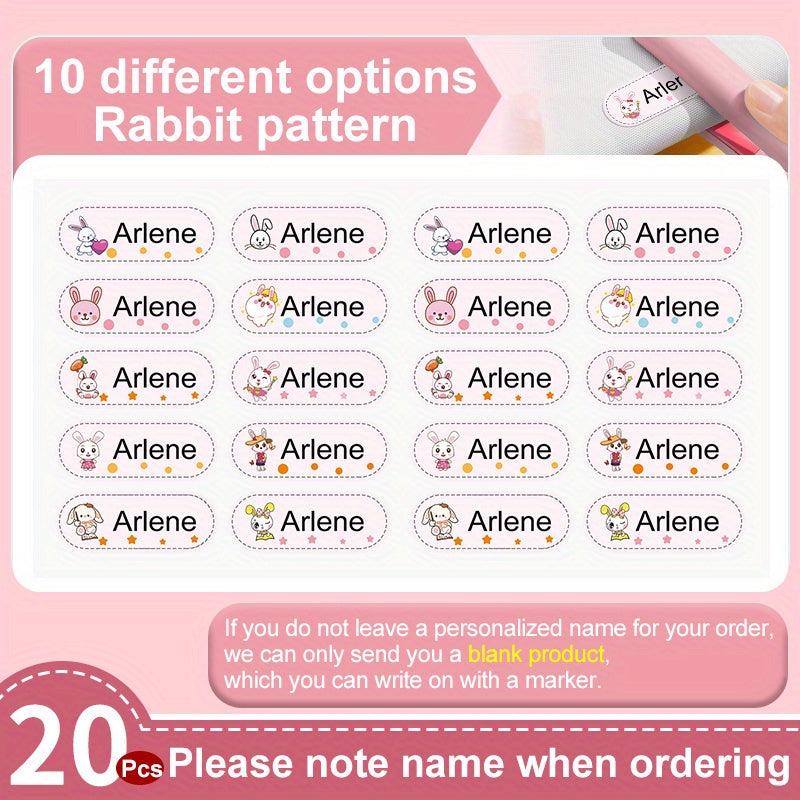 Custom Rabbit Girl Name Tag Sticker Personalized Washable Sewing Clo